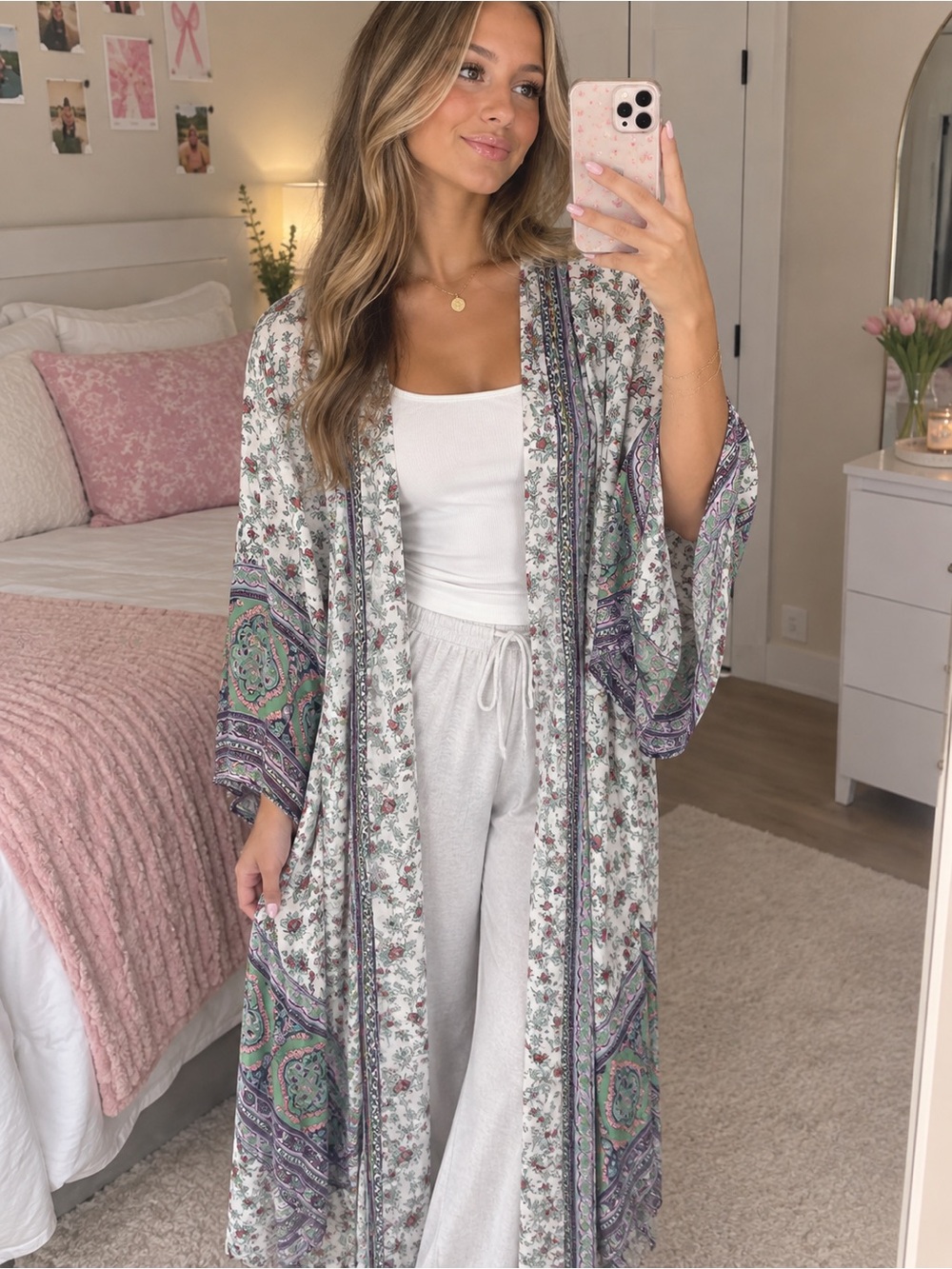Floral patterned long kimono
